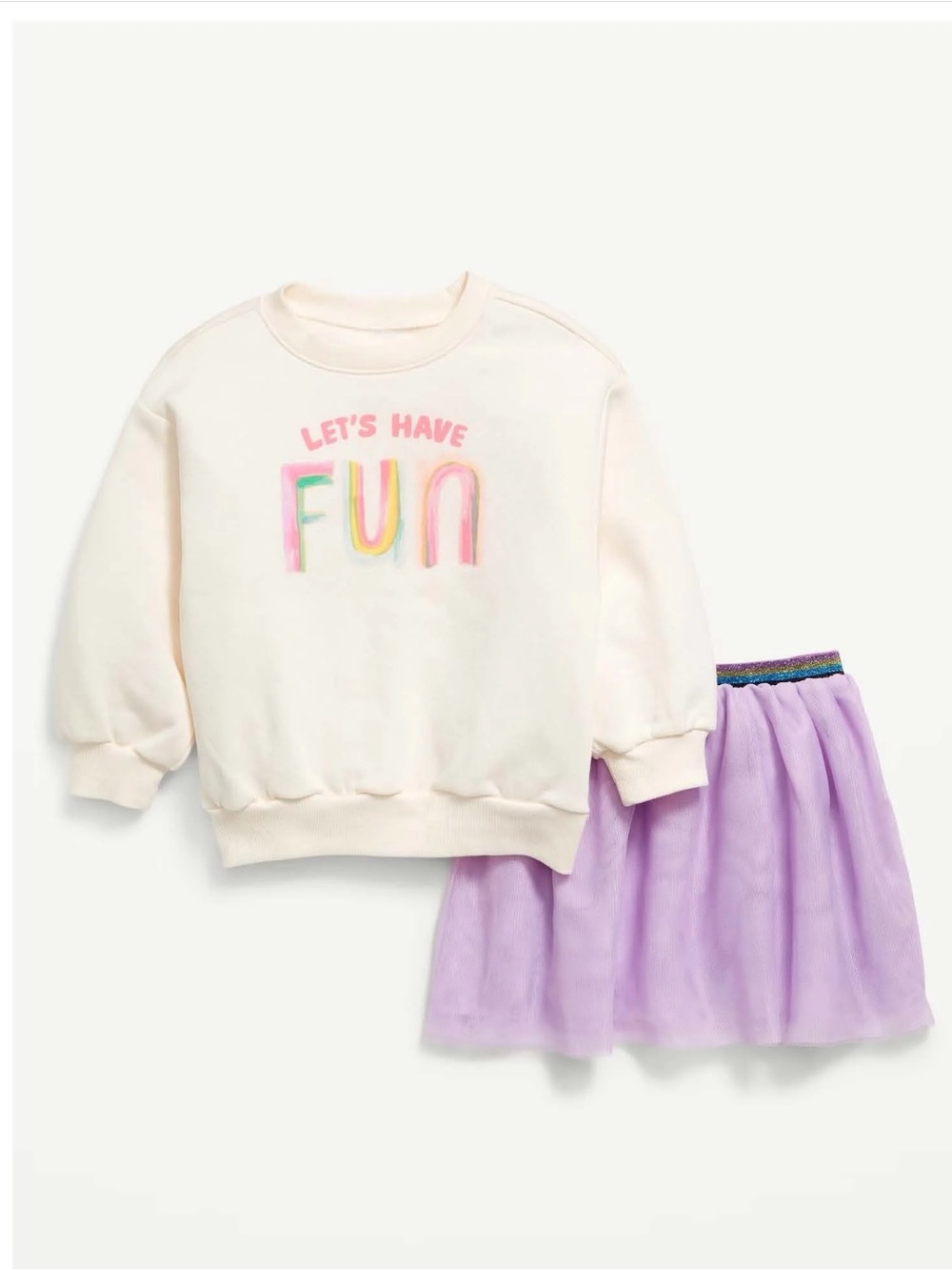 Little Girls Toddler Baby Let’s Have Fun Tulle Sweatshirt Skirt Set Purple NWT